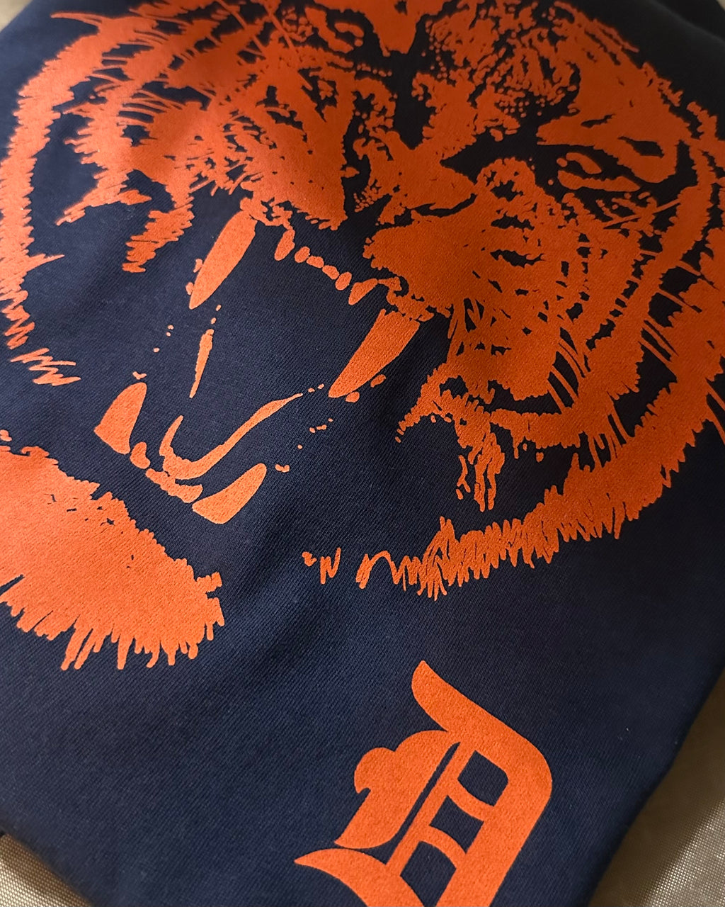Detroit Baseball Orange Tiger - Short Sleeve Navy Shirt