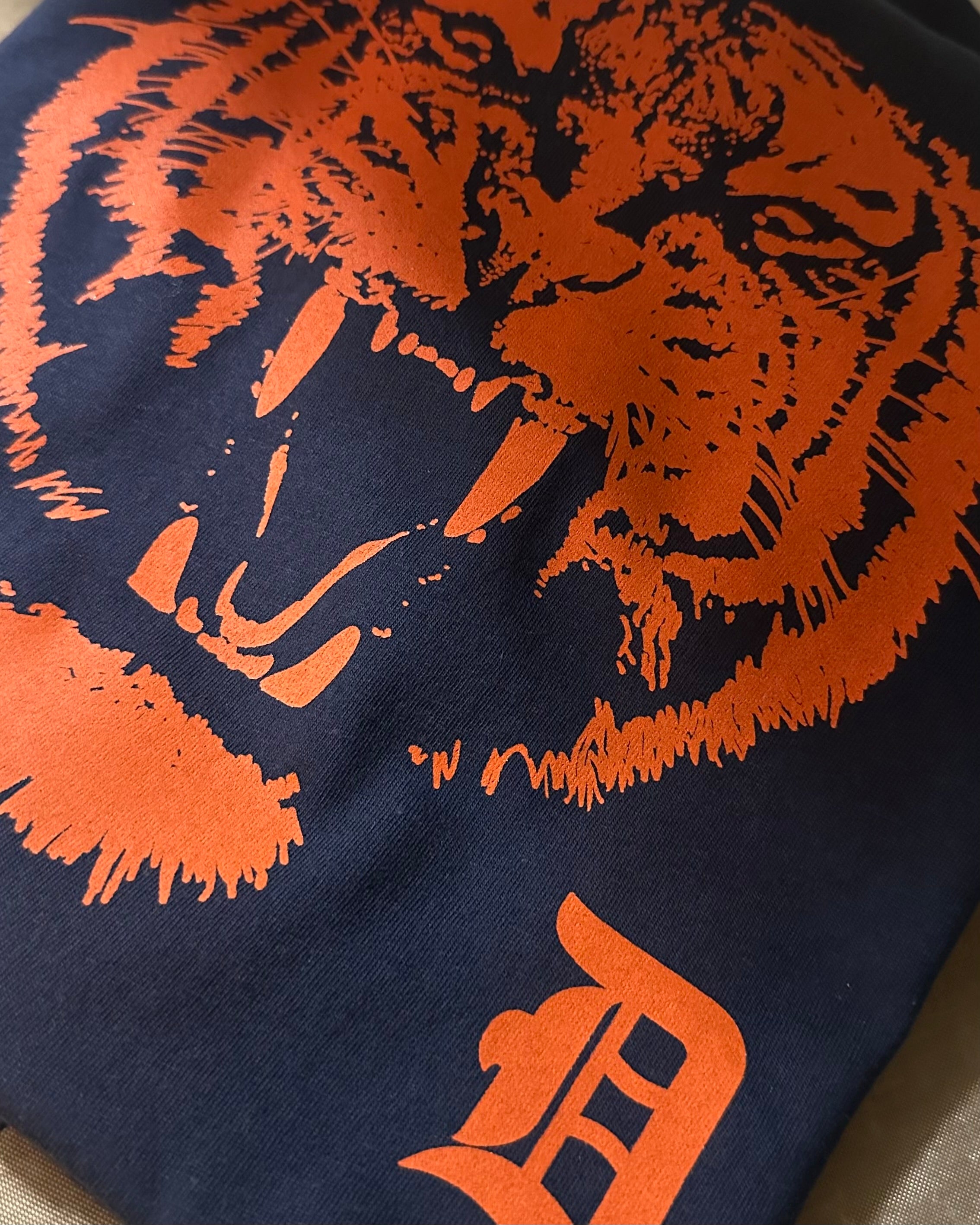 Detroit Baseball Orange Tiger - Short Sleeve Navy Shirt