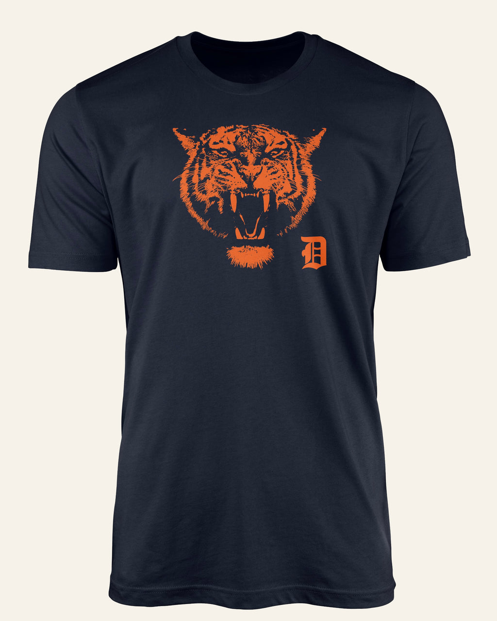 Detroit Baseball Orange Tiger - Short Sleeve Navy Shirt