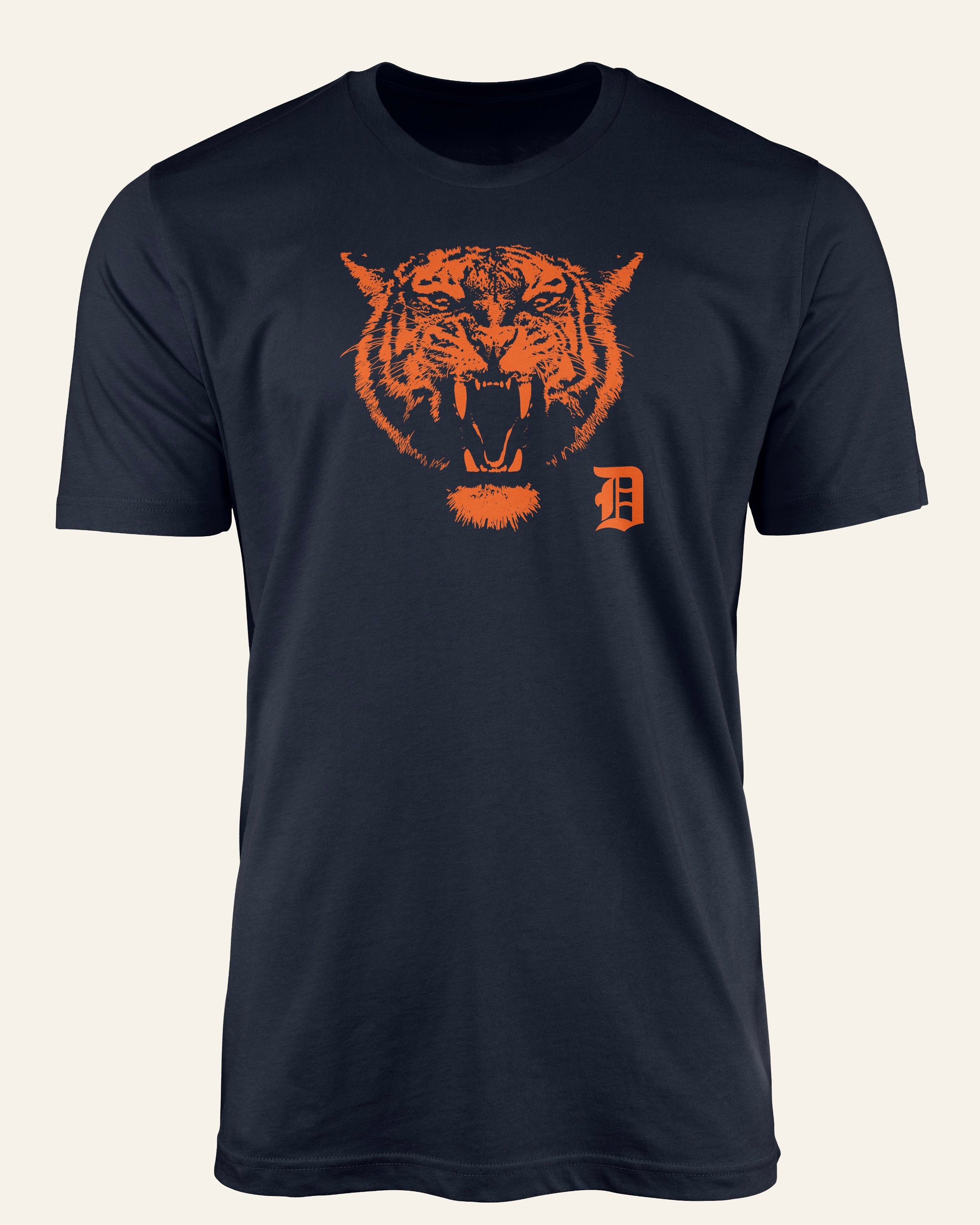Detroit Baseball Orange Tiger - Short Sleeve Navy Shirt