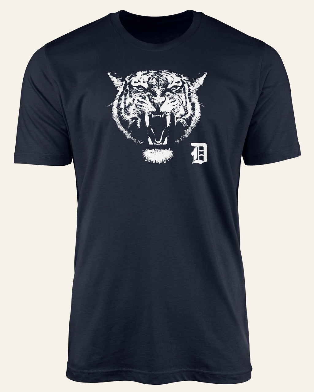 Detroit Baseball White Tiger - Short Sleeve Navy Shirt