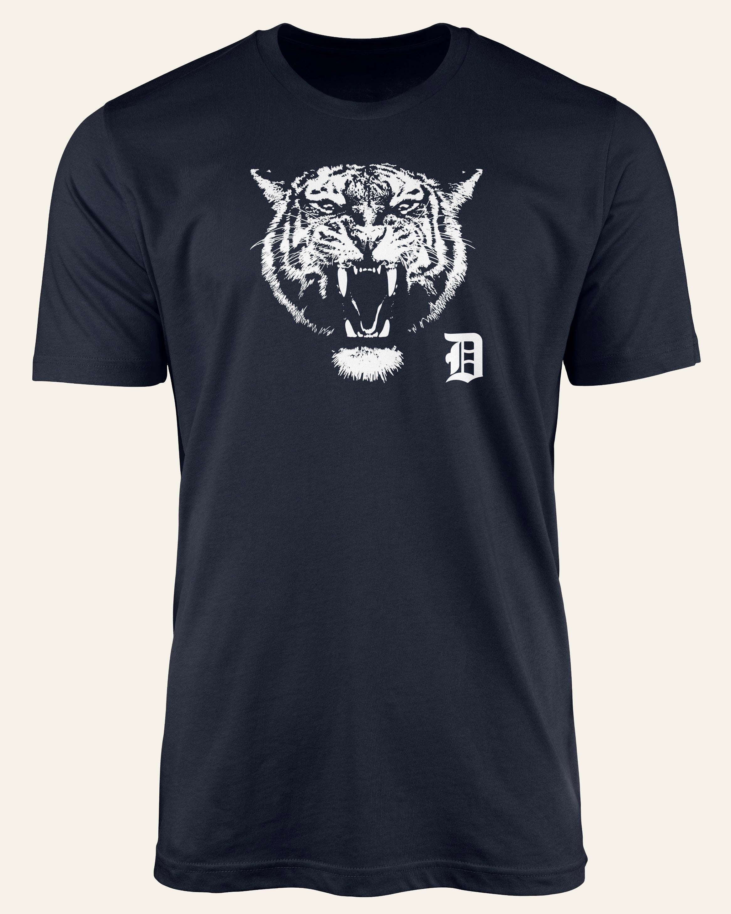 Detroit Baseball White Tiger - Short Sleeve Navy Shirt